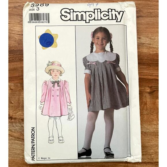 Vintage 1980s Simplicity 8989 Sewing Pattern Size 3 Dress & Lined Coat COMPLETE - Picture 1 of 2